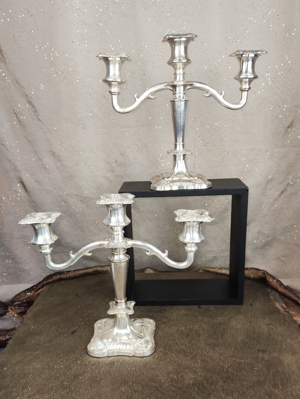 Vintage Old English Reproduction Viking Blat Silver-Plated EG Zinc Candleabras